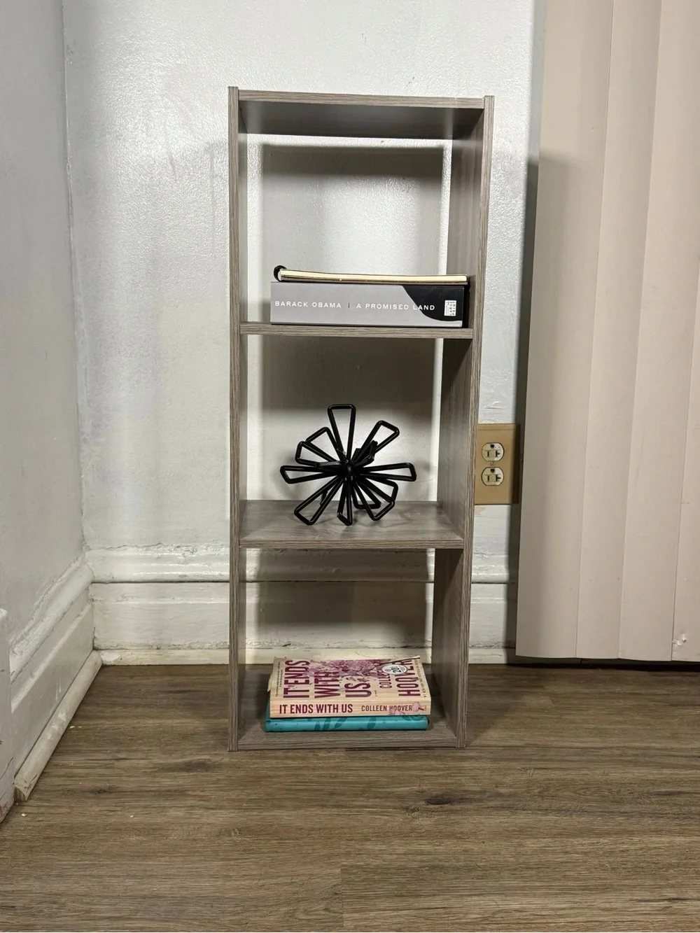 Modern 3-Tier Narrow Bookshelf | Gray Wood Storage Shelf | Small Space Organizer